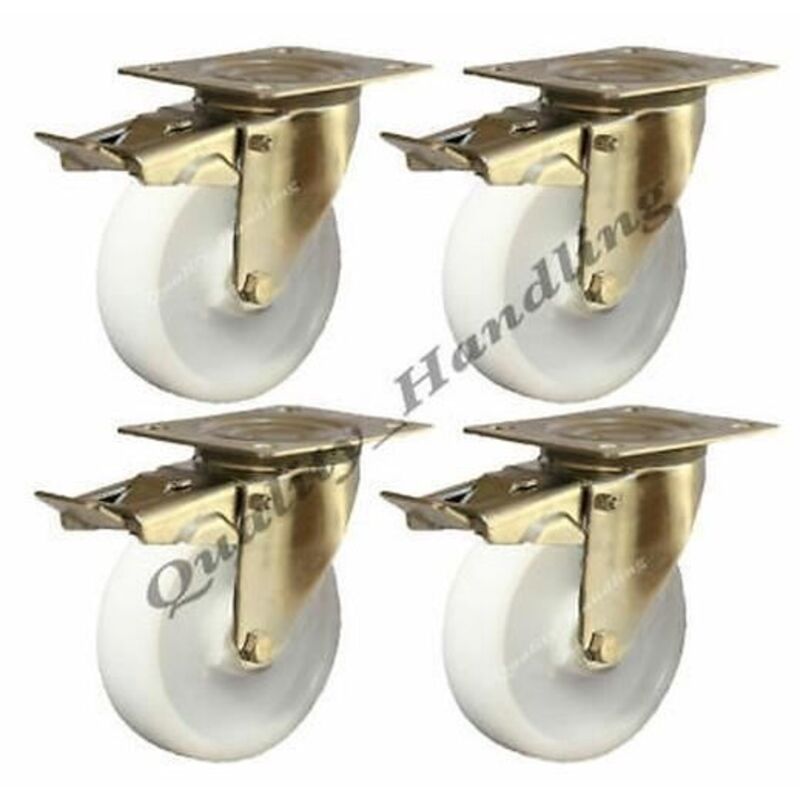 Brakes Caster Wheels - UNBRANDED - 200mm - Pack of 4 - Capacity 300kg - Nylon
