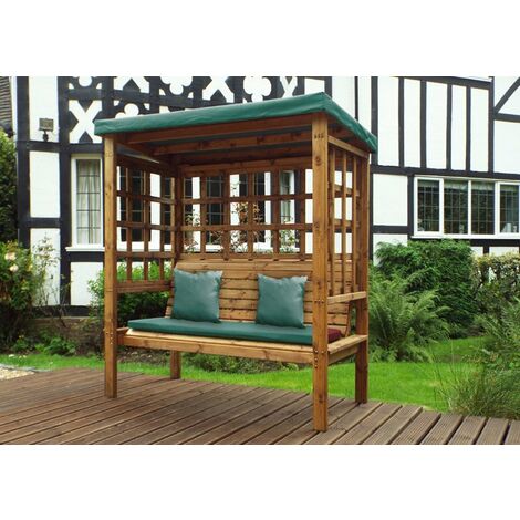 Bramham Three Seat Arbour - W172 x D82 x H196 cm - Fully Assembled - Green Cushion and Roof Cover Included