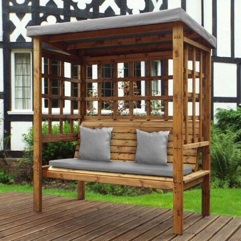 Bramham Three Seat Arbour - W172 x D82 x H196 cm - Fully Assembled - Grey Cushion and Roof Cover Included