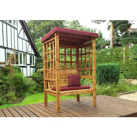 Bramham Two Seat Arbour - W121 x D82 x H196 cm - Fully Assembled - Burgundy Cushion and Roof Cover Included