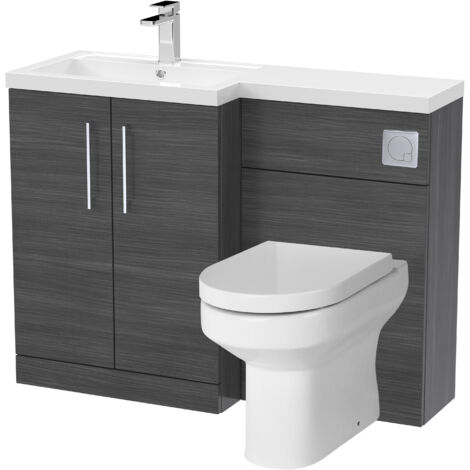Bramshall Bathroom Bundle Floor Standing Vanity Basin and WC Unit with Pan, Seat and Cistern - Left Hand - Anthracite Woodgrain