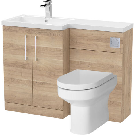 Bramshall Bathroom Bundle Floor Standing Vanity Basin and WC Unit with Pan, Seat and Cistern - Left Hand - Bleached Oak - Balterley