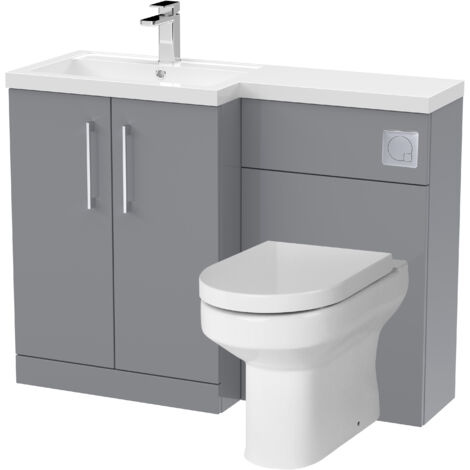 Bramshall Bathroom Bundle Floor Standing Vanity Basin and WC Unit with Pan, Seat and Cistern - Left Hand - Satin Grey - Balterley