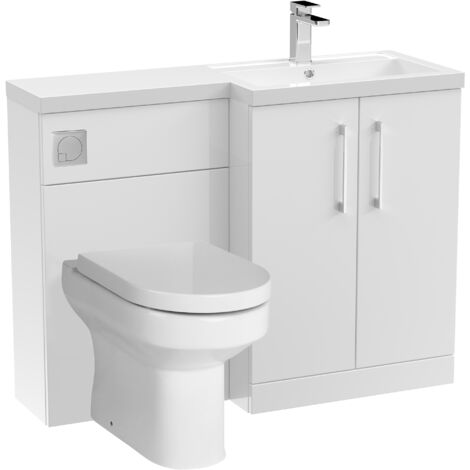 Bramshall Bathroom Bundle Floor Standing Vanity Basin and WC Unit with Pan, Seat and Cistern - Right Hand - Gloss White - Balterley