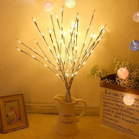 Light Up Willow Twigs Bunch, 80 LED Battery Operated 1.2M Branches 120cm  tall in Cream, Black Brown, Silver Or Gold