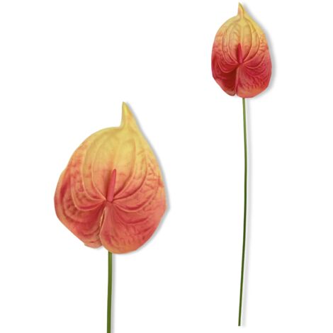 Branche - Anthurium mousse jaune-rouge 57 cm