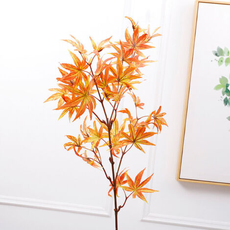 Branche artificielle de feuilles d'érable 83cm avec 8 branches et 34 feuilles en tissu/plastique pour décoration maison orange