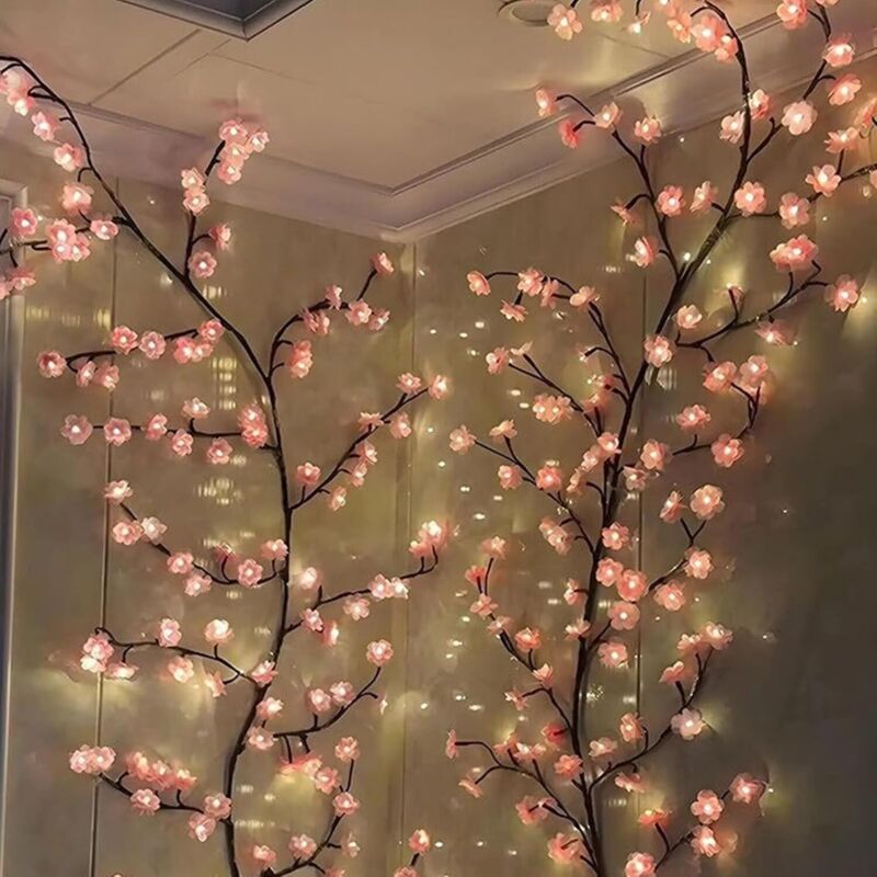 Branche d'arbre - Guirlande décorative - Fleurs roses - 8