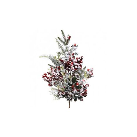 Branche décorative avec baies rouges et pommes de pin effet glace 10x20x h70 cm