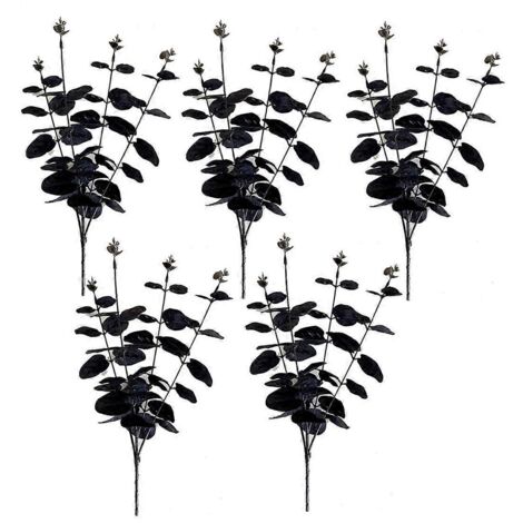 Branche d'eucalyptus noir à fleurs noires artificielles--