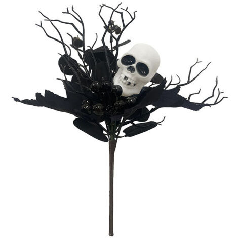 Branche unique de feuille d'érable de simulation, crâne de citrouille d'halloween, décoration de branche intérieure de feuille d'érable noire