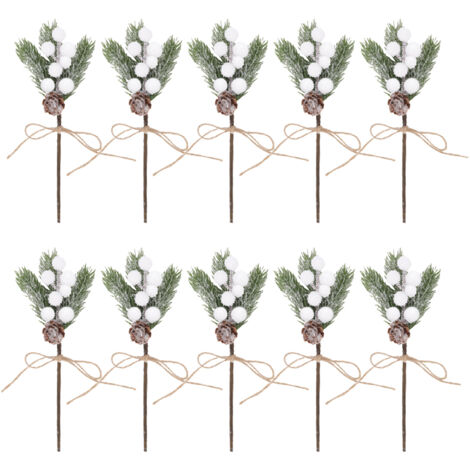 Branches de baies artificielles, 10 pièces, pommes de pin, tige de houx, artisanat, choix de vacances d'hiver pour l'artisanat, ornements d'arbre de noël, blanc