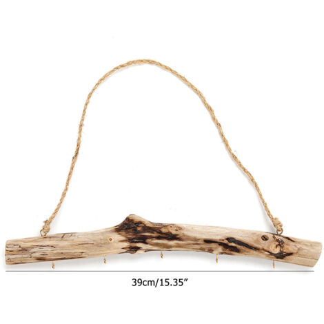 Branches de bois flotté naturel pour porte-bijoux mural avec 5 crochets pour colliers et boucles d'oreilles