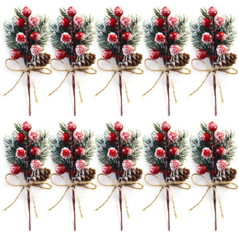 Branches de Fruits Rouges de Baies Simulées, Fausses Pommes de Pin Parure Baies de Noël Artisanat Parures de Noël Décor Bureau (Z)