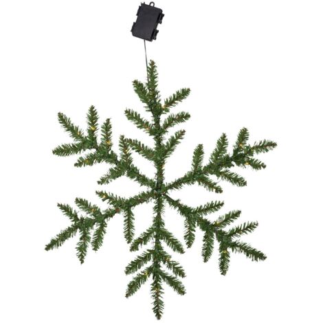 Branches de sapin LED Star Trading 'Snowflake' en flocon de neige, piles + minuteur, 42 LED blanc chaud, extérieur, vert, Ø 63cm