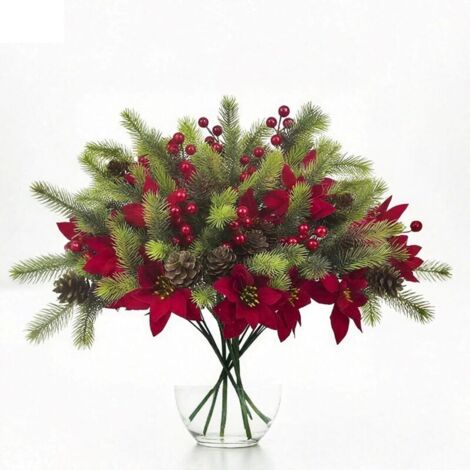 Branches Décoratives pour Couronnes, Lot De 6 Branches De Sapin Artificielles avec Baies Rouges Et Pommes De Pin, pour Arbre De Noël, Guirlande, Maison, Fête