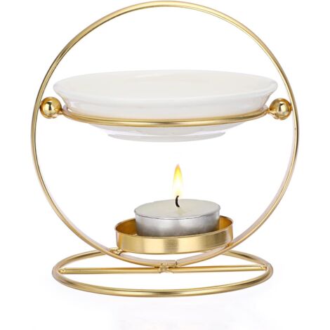 Brander voor etherische oliën en geurkaarsen van metaal en keramiek met een gouden kaarsvoet voor wierook. Diffuserkom voor yoga, thuis en in de slaapkamer.