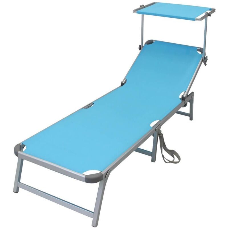 MilaniHome Brandina Pieghevole Campeggio Lettino Sdraio con Tettuccio in Alluminio E Textilene Blu per Spiaggia Mare Piscina Giardino