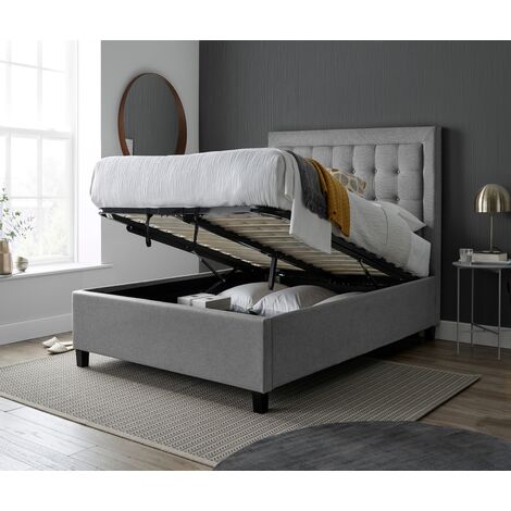 BEDMASTER Brandon Grey Fabric Ottoman Bed Double