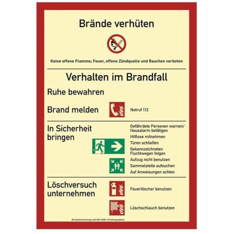 Brandschutzzeichen DIN EN ISO 7010 L210xB297mm Brandschutzordnung Folie