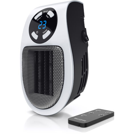 Brandson 500W Steckdosen Heizlüfter, Mini Keramikheizgerät mit Fernbedienung, Überhitzungsschutz, Automatische Abschaltung, Schwarz