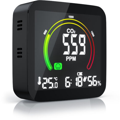 Brandson - CO2 Melder Messgerät Luftqualitätsprüfer, Kohlenstoffdioxid Sensor Messung PPM, Co2 Anzeige, Raumluft Lüftungsampfehlung Alarm, Wecker