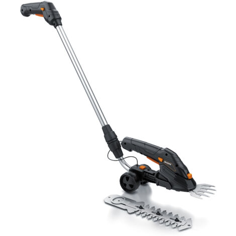 Brandson Grasschere mit Akku 7,2V 2000mA/h - elektrische Garten Strauchschere - inkl. Teleskopstange 90-130 cm mit Rädern - Ladegerät und 2000 mAh