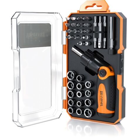Brandson Steckschlüsselsatz - 46 teilig Werkzeug Kasten - Nüsse Set 14 Steckschlüssel - 29 Bits magnetischer Bithalter - Torx Innensechskant Schlitz