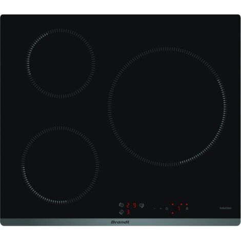 Brandt – Table de cuisson induction 60cm 3 foyers 7200W – Foyer puissant 3600W – Minuterie et sécurité avancée – Surface vitrocéramique - bpi6314b