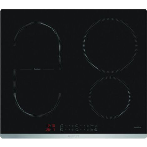 Brandt – Table de cuisson induction 60cm 4 feux 7200W – Commandes tactiles – Zone de cuisson modulable – BPI6425X