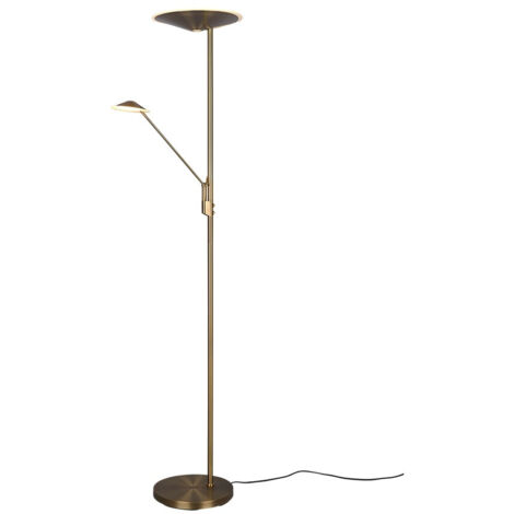 BRANTFORD PIANTANA LED 30W 3500lm- 6,5W 650lm, 2700+3200+4000K METALLO OTTONE ANTICATO CON LUCE DA LETTURA CON INTERRUTTORI TOUCH DIMMERABILE H. 180CM