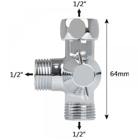 Bras de douche avec interrupteur de valve de dérivation à 3 voies, inverseur à 3 voies en laiton massif, chrome poli