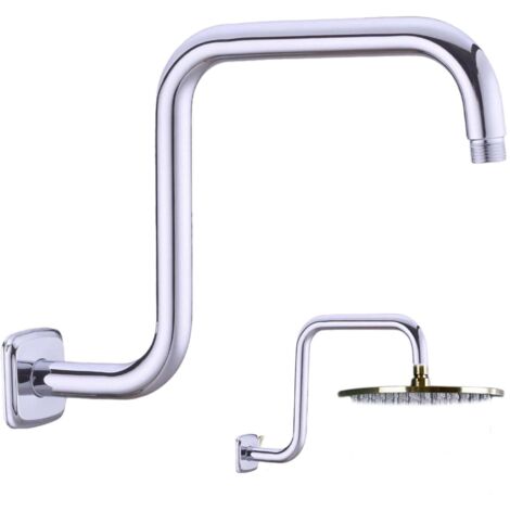 Bras de douche en acier inoxydable en forme de S, rallonge de 22 mm avec bride et rehausse réglable pour un confort optimal (argent, 33 cm)