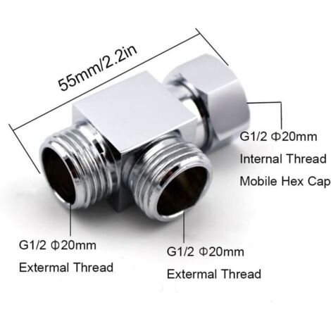 Bras de Douche Laiton 3 Voies Inverseur T pour Tuyau Connecteur Standard–G1/5,1 cm Système Douchette Pièce de Rechange
