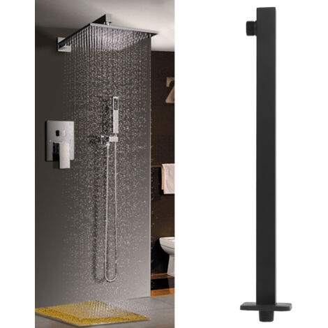 Bras de Douche NPT1/2 41cm Bras d'Extension de Douche Noir Étanche Fixation Murale Invisible avec Couvre-Cache