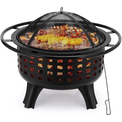 Braséro Ø7957cm Braséro Barbecue Brasero de Jardin Braséro Exterieur Brasero Terrasse Grill Acier Inoxydable 304 Couvercle de Protection Contre Les Étincelles Poker pour Chauffage/BBQ