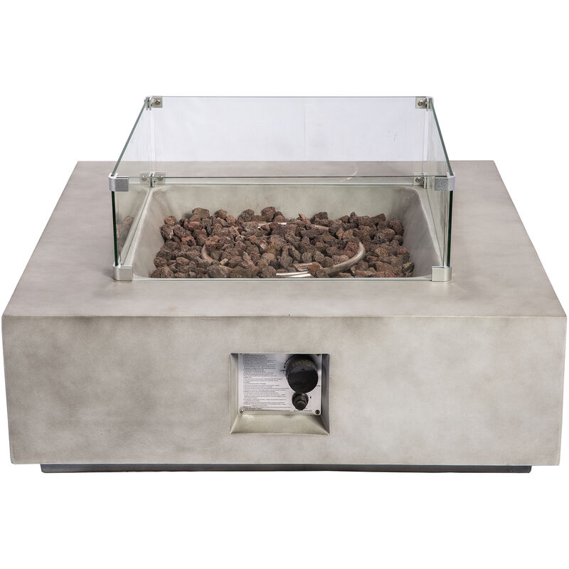 Teamson Home - Braséro de jardin gaz chauffage extérieur oxyde de magnésium écran verre housse protection roches de lave HF35708AA-EU - Gris