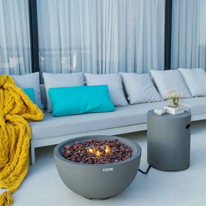Brasero à gaz Modeno nantucket pour extérieur, Brasero en béton gfrc, salon de jardin avec surface mate gris D67,5 x H36 cm