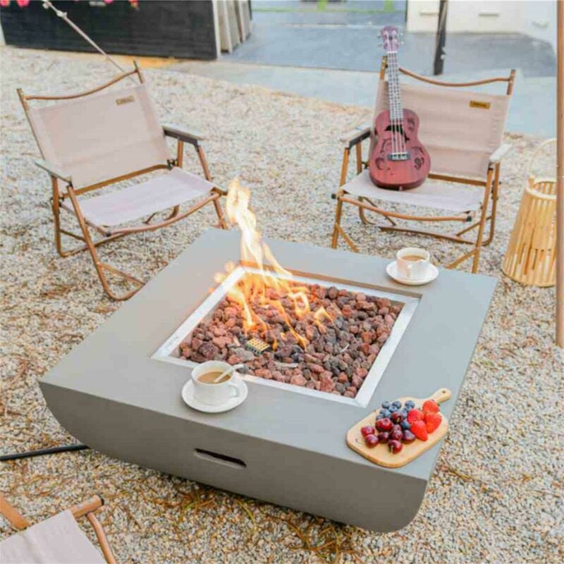 Modeno - Brasero à gaz westport pour extérieur, Brasero en béton gfrc, salon de jardin avec surface mate gris L87 x l87 x H36 cm