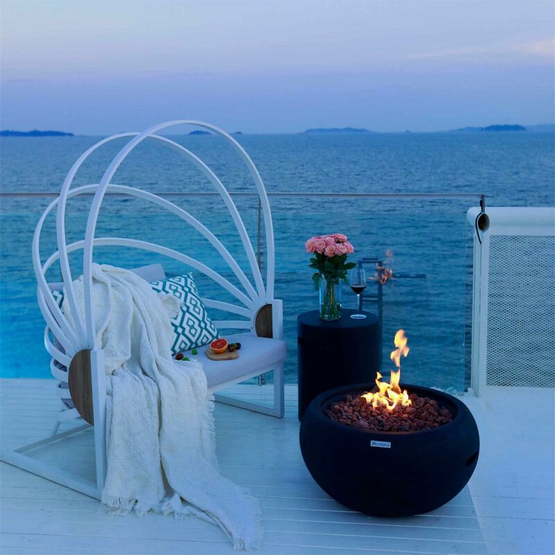 Modeno - Brasero à gaz York pour extérieur, table à feu en béton gfrc, salon de jardin avec surface mate noire D68 x H36 cm