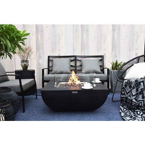 Brasero à gaz pour extérieur – Béton GFRC – Dimensions L87 x l87 x H36 cm – Unité de combustion en acier inoxydable – Compatible propane et butane – Modeno