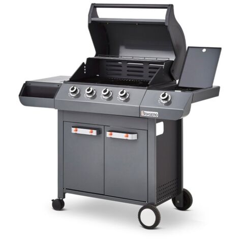 Brasero – Barbecue à gaz 4 brûleurs + 1 latéral – Surface de cuisson 64 x 41,5 cm – Puissance 15,1 kW – FlexiGrill pour jusqu'à 12 convives