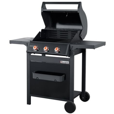 Brasero - Barbecue SPRING II 3 Feux - Surface de cuisson mixte en Fonte émaillée - 1/2 plaque de cuisson - 1/2 grille de cuisson - 3 Brûleurs à gaz - Puissance de 9,45 kW - Jusqu'à 10 convives