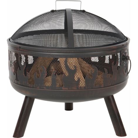 Brasero Blazer décoratif en acier 1,5mm – Diamètre 61cm – Avec tisonnier et couvercle anti étincelles – Pour cuisson extérieure – Redfire