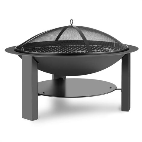 Braséro - Blumfeldt Mithras - Ø 75cm foyer pare-étincelles - Braséro barbecue - grille barbecue Ø 60cm - Braséro extérieur - Noir - black