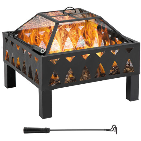 Brasero cheminée foyer extérieur dim. 66L x 66l x 58H cm couvercle tisonnier métal noir