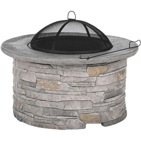 Brasero chimenea gris malla cubierto redondo para jardín Tambora