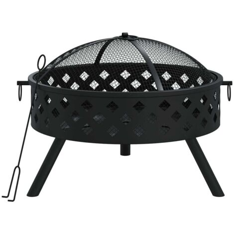 Brasero con atizador 58 cm XXL acero negro 020005992
