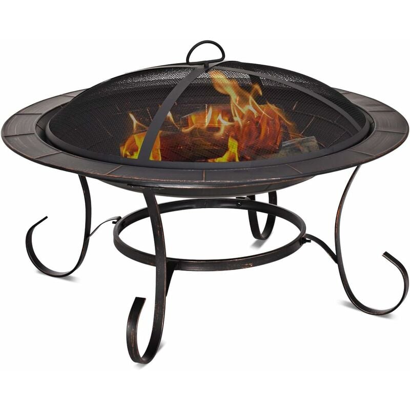 

Brasero de Hierro Cesta de Fuego Chimenea Hoguera con Póquer y Cubierta de Red para Jardín Patio Al Aire Libre (Modelo 2)