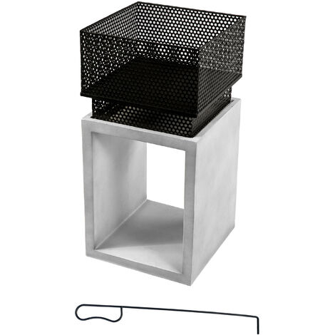 Braséro de jardin à bois chauffage extérieur avec tisonnier couvercle acier ciment noir rangement à bûches Teamson Home PT-FW0004 - Gris